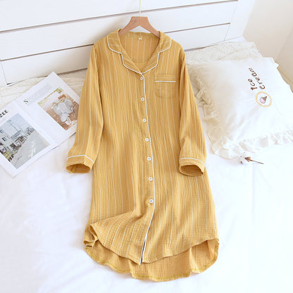 Camicia da notte a righe tinta unita con revers
