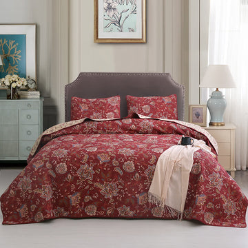 Set di biancheria da letto in puro cotone con motivi floreali retrò (3 pezzi)
