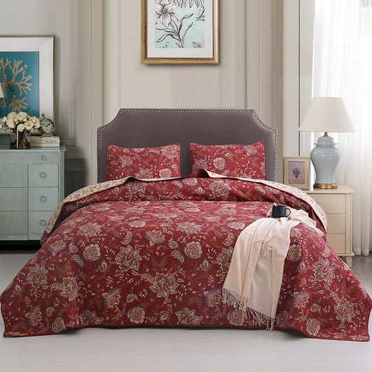 Set di biancheria da letto in puro cotone con motivi floreali retrò (3 pezzi)