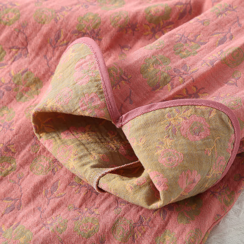 Camicia da notte in cotone floreale jacquard tinto in filo