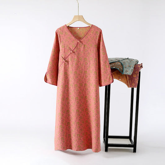 Camicia da notte in cotone floreale jacquard tinto in filo