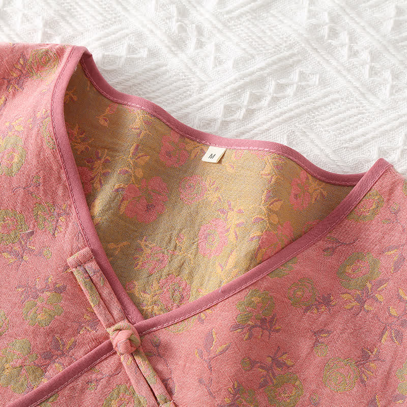 Camicia da notte in cotone floreale jacquard tinto in filo