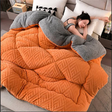 Coperta invernale spessa in sherpa con anima trapuntata - Arancia - Matrimoniale Grande - image 0
