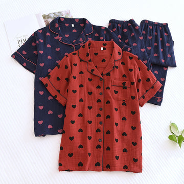 Set pigiama in puro cotone con stampa a cuori (3 pezzi) - image 0