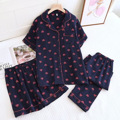 Set pigiama in puro cotone con stampa a cuori (3 pezzi) - Blu navy - XL - image 8