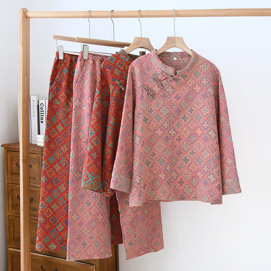 Completo da casa in cotone jacquard tinto in filo