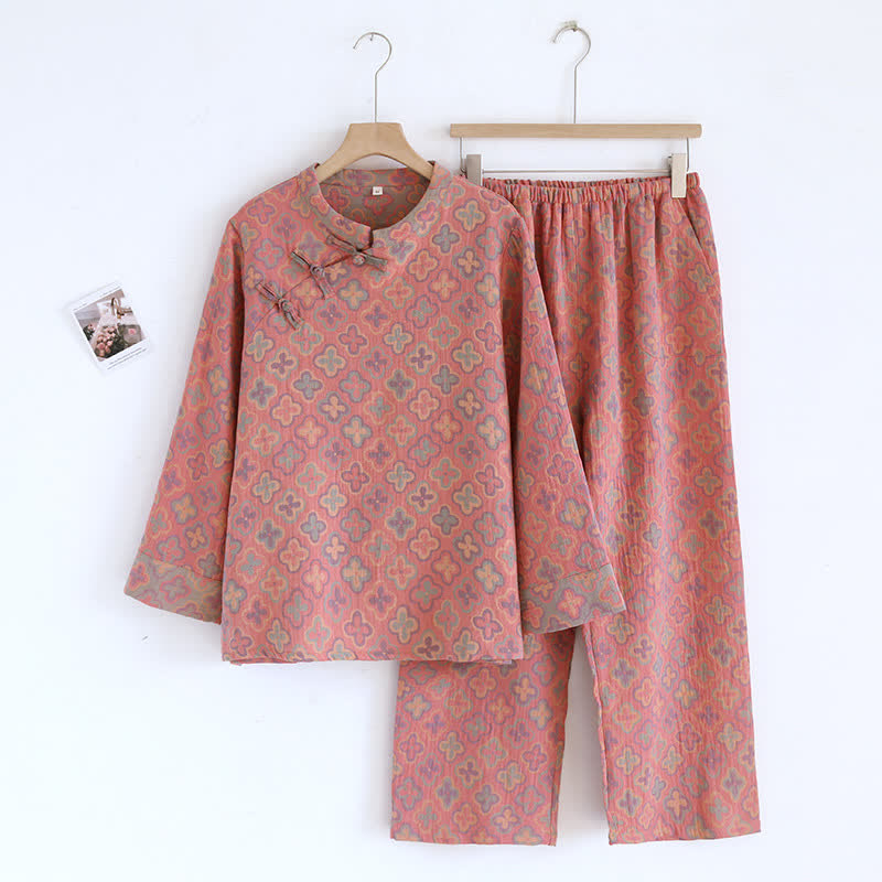 Completo da casa in cotone jacquard tinto in filo
