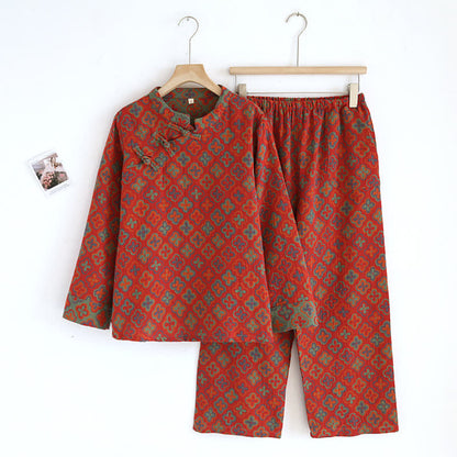 Completo da casa in cotone jacquard tinto in filo