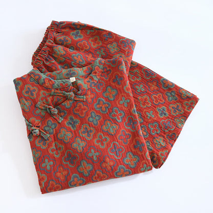 Completo da casa in cotone jacquard tinto in filo