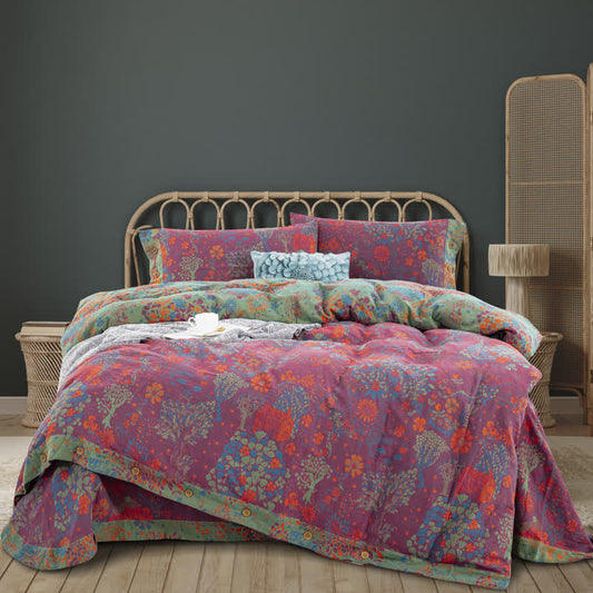Set di biancheria da letto con bottoni in garza di cotone naturale (4 pezzi)