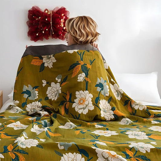 Trapunta in cotone stampata con fiori d'ulivo Ownkoti