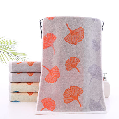 Asciugamano morbido in puro cotone con foglie di ginkgo - Grigio e arancione - 35 cm x 75 cm - image 0
