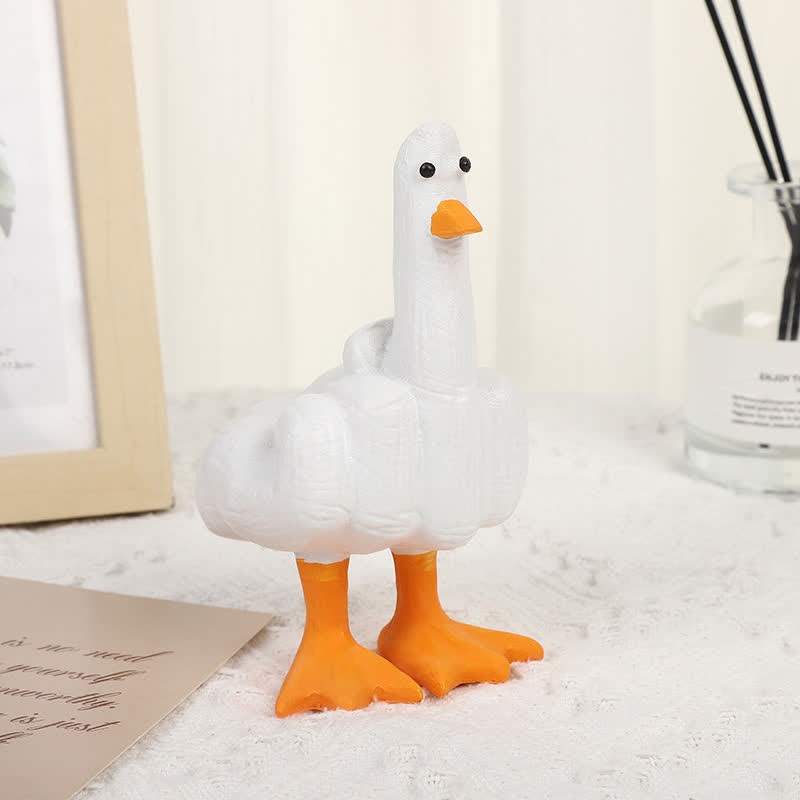 Statuette di anatra in resina divertenti con dito medio