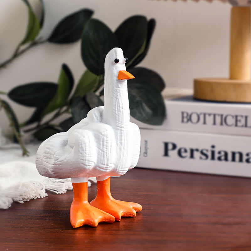 Statuette di anatra in resina divertenti con dito medio