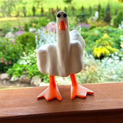 Statuette di anatra in resina divertenti con dito medio