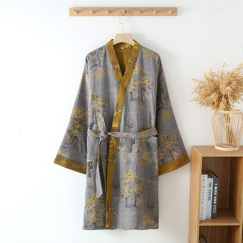 Accappatoio kimono retrò traspirante in puro cotone