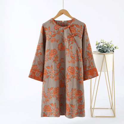 Camicia da notte floreale in garza di cotone a scollo tondo