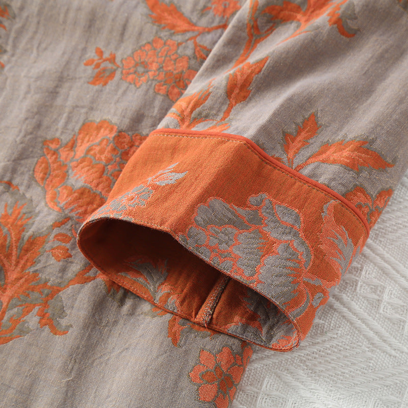 Camicia da notte floreale in garza di cotone a scollo tondo