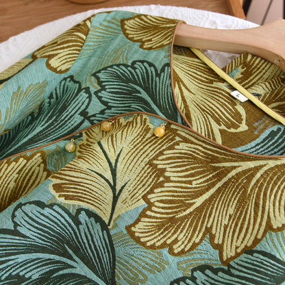 Completo da casa in cotone con foglie tinte in filo