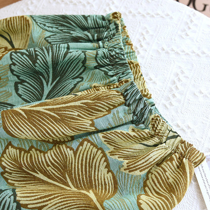 Completo da casa in cotone con foglie tinte in filo