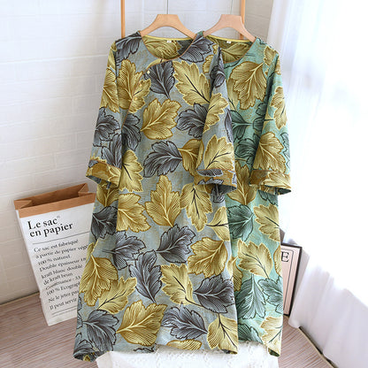 Completo da casa in cotone con foglie tinte in filo