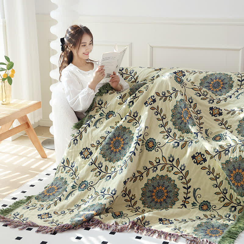 Trapunta reversibile con nappe floreali in garza di cotone