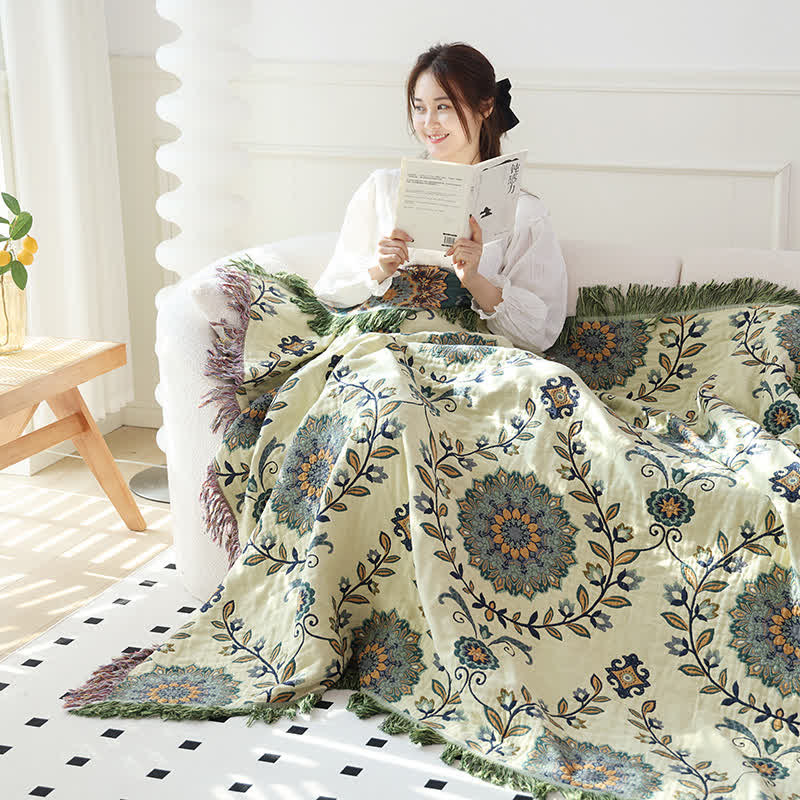 Trapunta reversibile con nappe floreali in garza di cotone