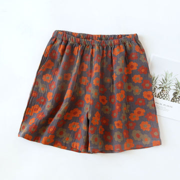 Pantaloncini da pigiama morbidi in garza di cotone floreale