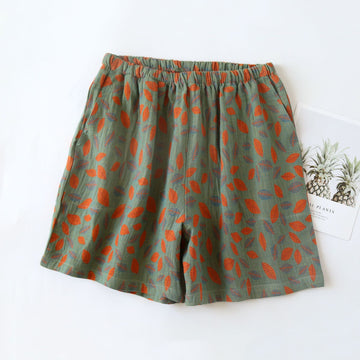 Pantaloncini da pigiama con foglie floreali in garza di cotone