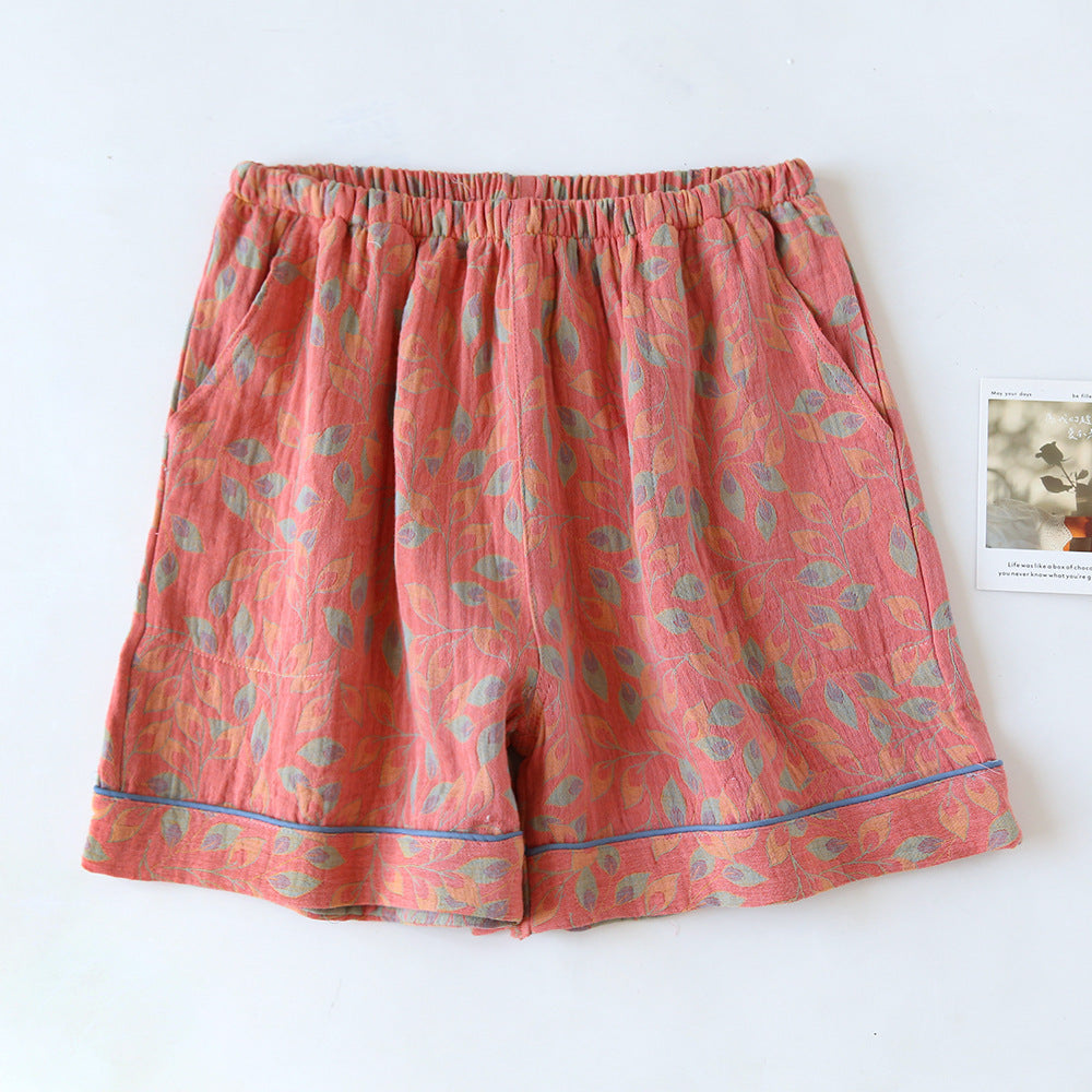 Pantaloncini da pigiama in garza di cotone jacquard tinto in filo