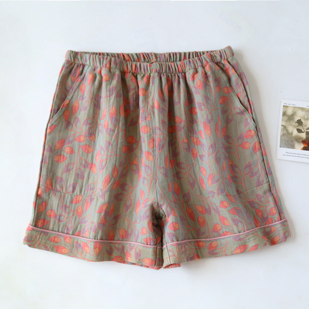 Pantaloncini da pigiama in garza di cotone jacquard tinto in filo