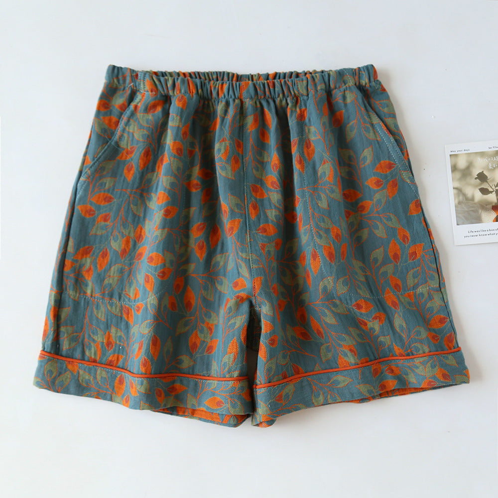 Pantaloncini da pigiama in garza di cotone jacquard tinto in filo