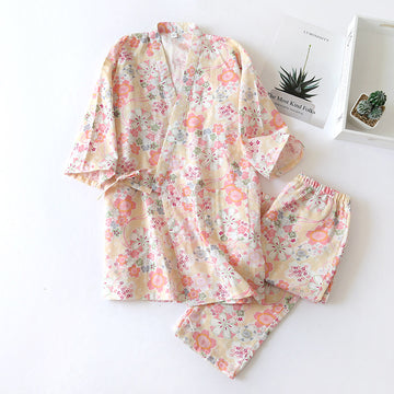 Completo da salotto in kimono di garza di cotone floreale
