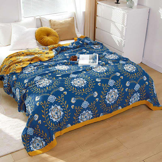 Trapunta double-face in cotone con fiori bianchi