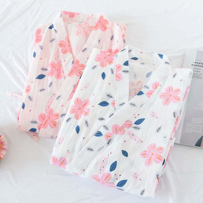 Camicia da notte floreale in garza di cotone a doppio strato