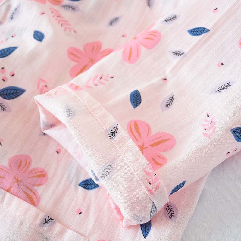 Camicia da notte floreale in garza di cotone a doppio strato