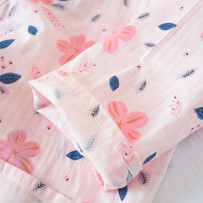 Camicia da notte floreale in garza di cotone a doppio strato