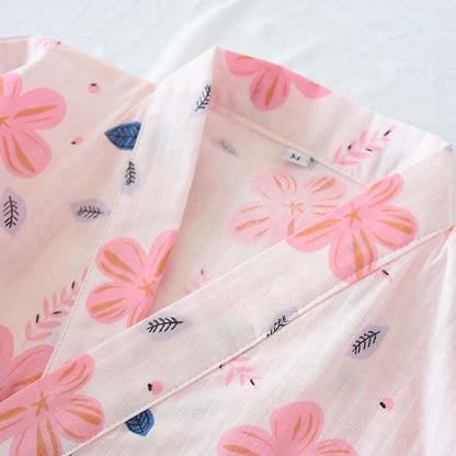 Camicia da notte floreale in garza di cotone a doppio strato