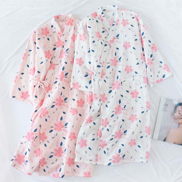 Camicia da notte floreale in garza di cotone a doppio strato