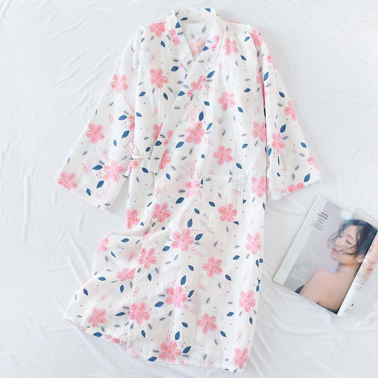 Camicia da notte floreale in garza di cotone a doppio strato