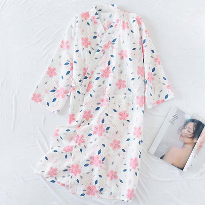 Camicia da notte floreale in garza di cotone a doppio strato