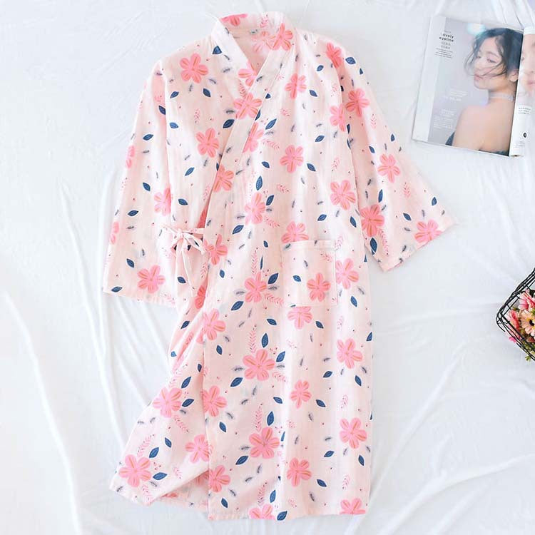 Camicia da notte floreale in garza di cotone a doppio strato