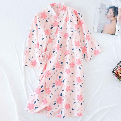 Camicia da notte floreale in garza di cotone a doppio strato