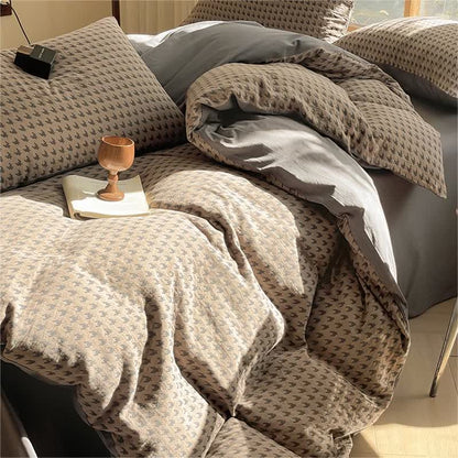 Set di biancheria da letto in cotone a doppia garza con motivo pied de poule (4 pezzi)
