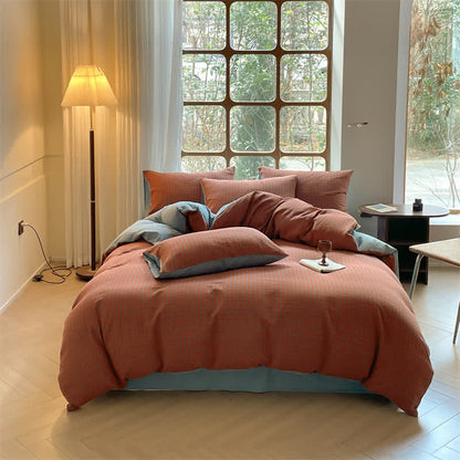 Set di biancheria da letto in cotone a doppia garza con motivo pied de poule (4 pezzi)