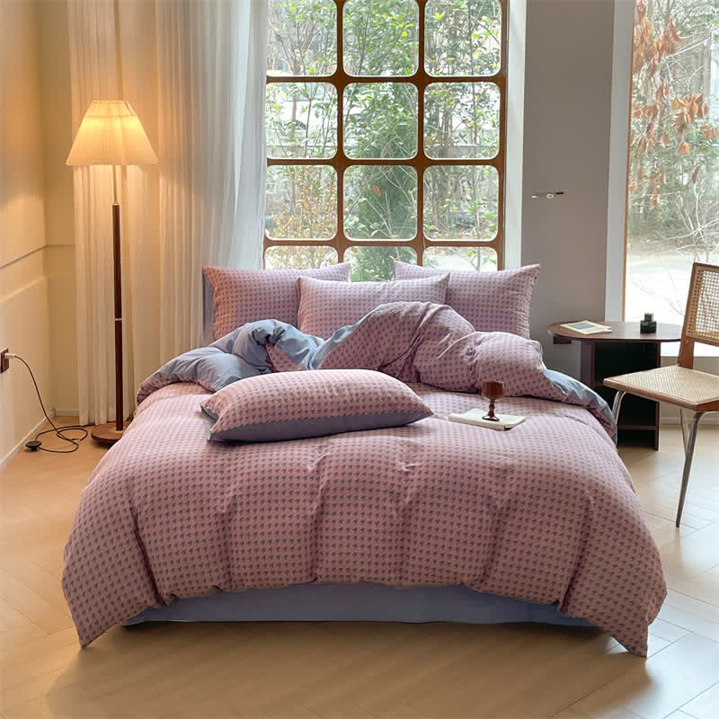 Set di biancheria da letto in cotone a doppia garza con motivo pied de poule (4 pezzi)