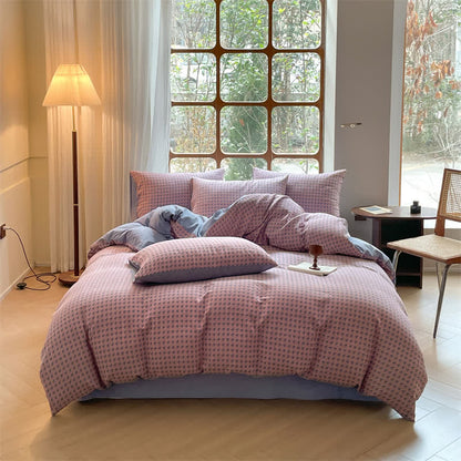 Set di biancheria da letto in cotone a doppia garza con motivo pied de poule (4 pezzi)