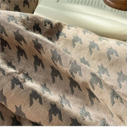 Set di biancheria da letto in cotone a doppia garza con motivo pied de poule (4 pezzi)