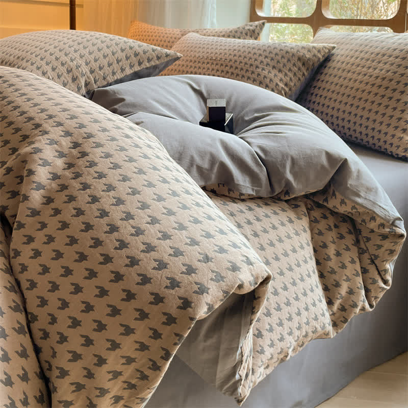 Set di biancheria da letto in cotone a doppia garza con motivo pied de poule (4 pezzi)