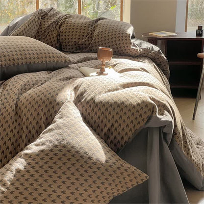 Set di biancheria da letto in cotone a doppia garza con motivo pied de poule (4 pezzi)